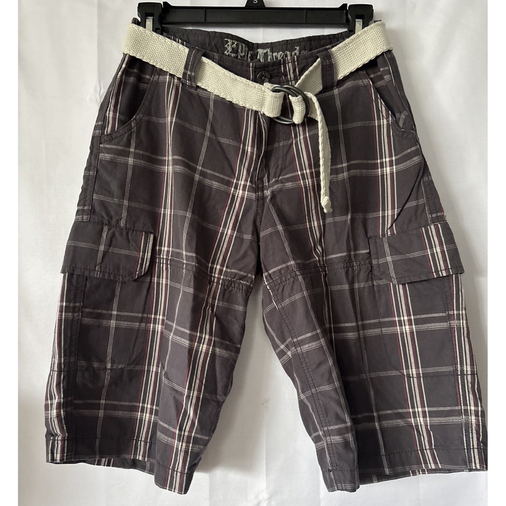 Epic Threads Boy's Gray Plaid Bermuda Cargo Belted Shorts Size 16 NWOT